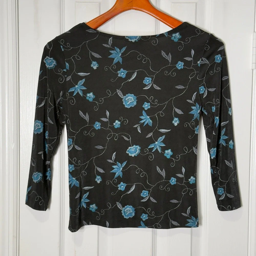 Vintage Y2K La Belle Floral Fitted Top‎ Fairy Grunge Whimsigoth Square Neck L